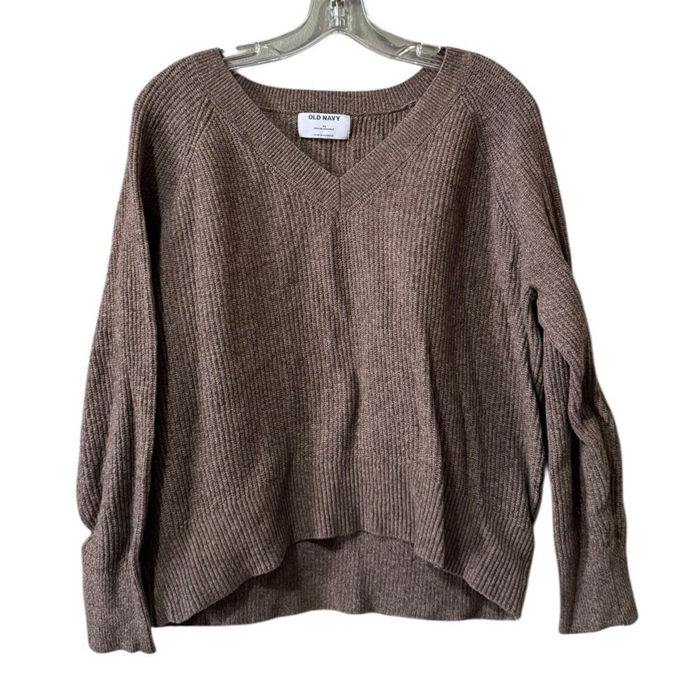 Old Navy Women Size XS V-Neck Sweater Mocha‎ Taffy Brown Ribbed Long Sleeve City